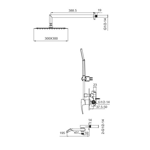 Душова система вбудована KOER KB-66007-05, 3 функції (Колір чорний) (KR3465)