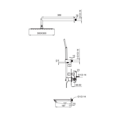 Душова система вбудована KOER KB-64010-01, 3 функції (Колір хром) (KR3492)