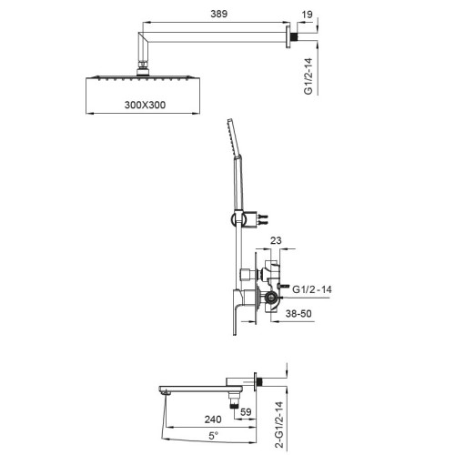 Душевая система встроенная KOER KB-66009-05, 3 функции (Цвет черный) (KR3509)