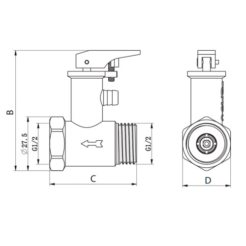 Запобіжний клапан для бойлера Koer KR.1046.K - 1/2” 6BAR (з ручкою) (KR4764)
