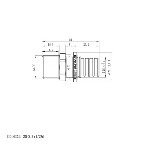 Перехідник з НР Koer KA.A06M-20 - 20(2.8mm) x 1/2
