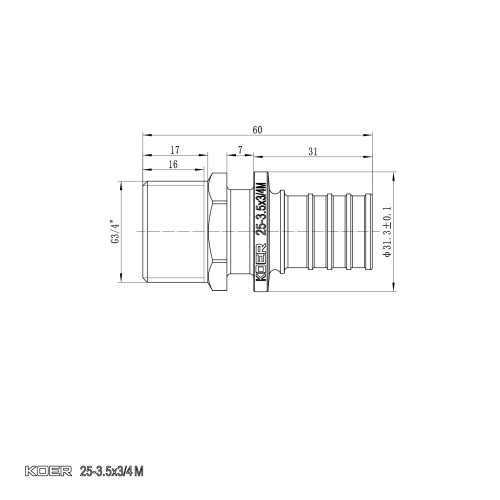 Перехідник з НР Koer KA.A08M-25 - 25(3.5mm) x 3/4