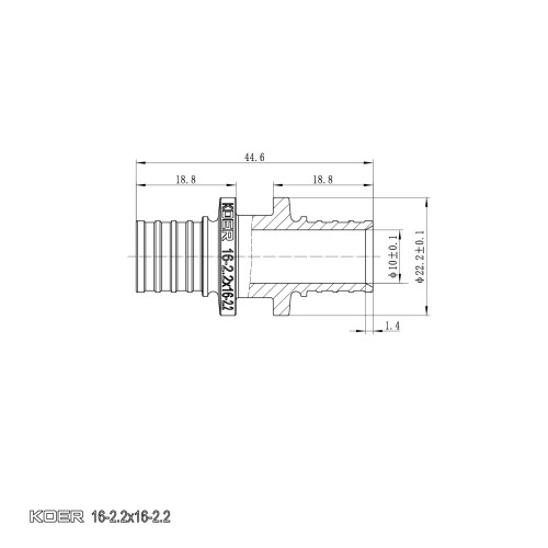 Муфта сполучна рівнопрохідна Koer KA.С16 - 16(2.2mm) x 16(2.2mm) (KR4855)