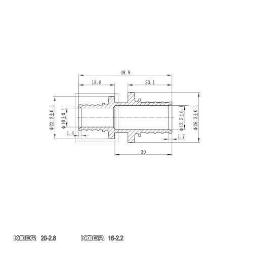 Муфта соединительная переходная Koer KA.С16-20 - 16(2.2mm) x 20(2.8mm) (KR4858)