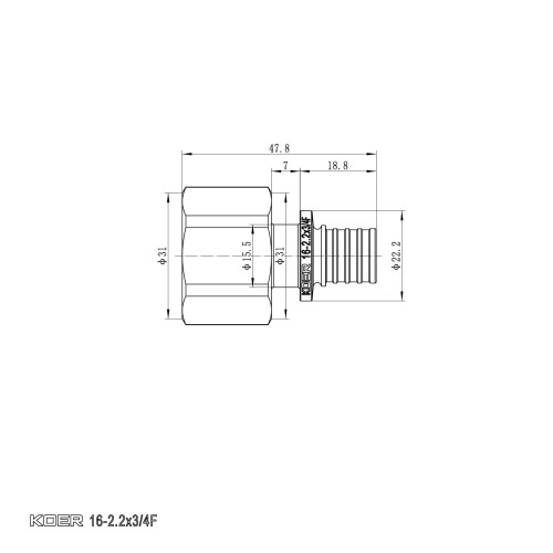 Переходник с ВР Koer KA.A08F-16 - 16(2.2mm) x 3/4