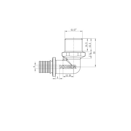 Кутник перехідний з НР Koer KA.L06M-16 - 16(2.2mm) x 1/2