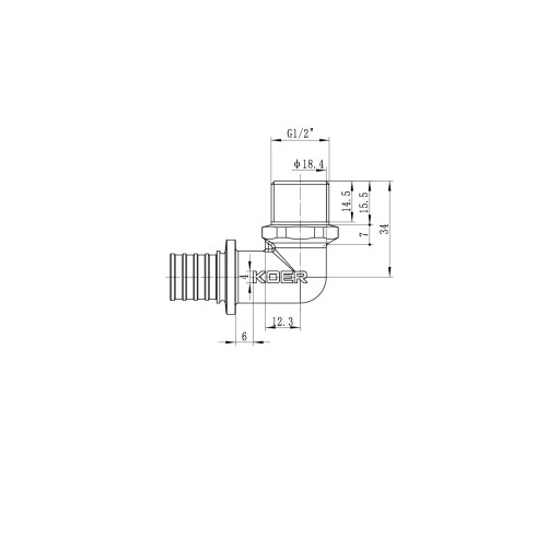 Кутник перехідний з НР Koer KA.L06M-20 - 20(2.8mm) x 1/2
