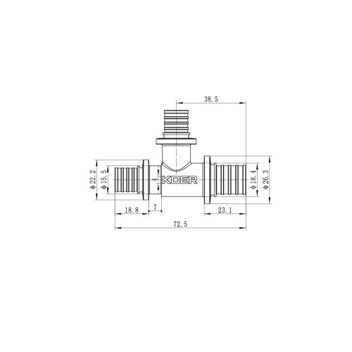 Тройник переходный Koer KA.T20-16-16 - 20(2.8mm) x 16(2.2mm) x 16(2.2mm) (KR4887)