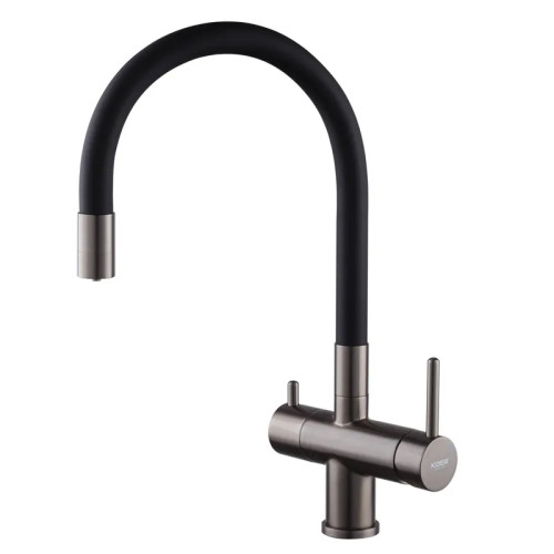 Смеситель для кухни с выходом для питьевой воды KOER KB-72002-07 (Цвет графит+силиконовый излив черный) (KR5003)