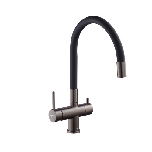 Смеситель для кухни с выходом для питьевой воды KOER KB-72002-07 (Цвет графит+силиконовый излив черный) (KR5003)