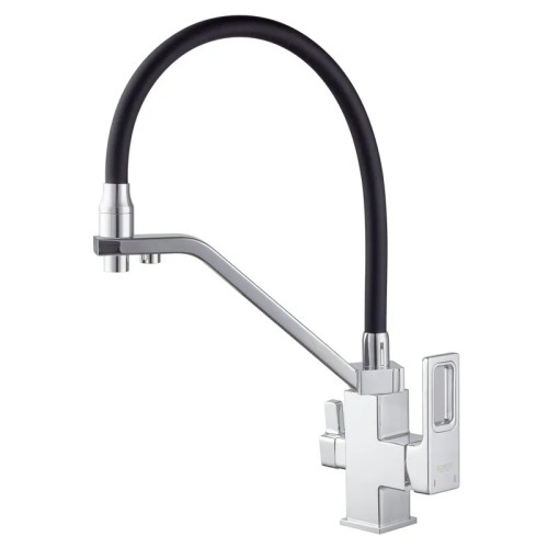 Смеситель для кухни с выходом для питьевой воды KOER KB-72009-01 (Цвет хром+силиконовый излив черный) (KR5006)