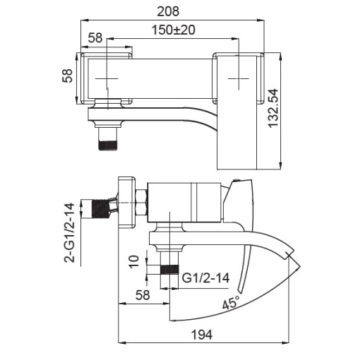 Змішувач для ванни з коротким зливом KOER KB-41007-04 (Колір хром+білий) (KR5157)
