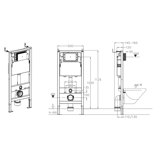 Інсталяція для підвісного унітазу Koer KT-0501-01 500x165x1125mm з панеллю змиву KT-0601-01 хром (KR5168)