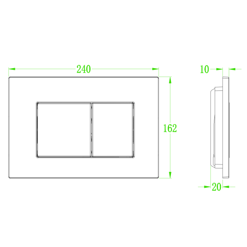 Панель змиву Koer KT-0602-03 240x160x10mm пластикова, квадратна кнопка (колір білий) (KR5180)