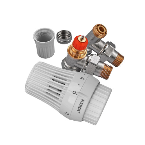 Комплект для підключення радіатора Koer SET-23 - 1/2'' кутовий з термоголовкою, кликове кріплення (KR5284)