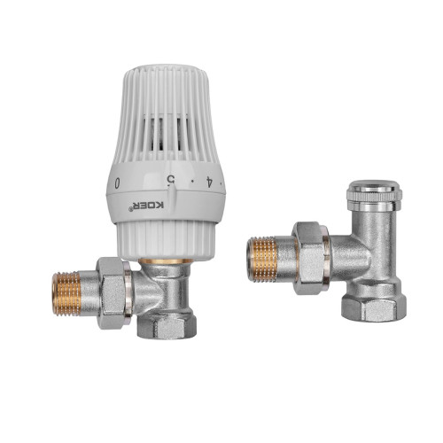 Комплект для підключення радіатора Koer SET-23 - 1/2'' кутовий з термоголовкою, кликове кріплення (KR5284)