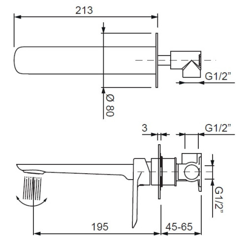 Змішувач для умивальника вбудований KOER KB-16028-01 (Колір хром) (KR5297)