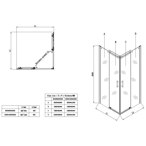 Душевая кабина без поддона Koer SR SC03-90x90x200-TR-12 прозрачное стекло Easy Clean 6мм, матовое золото (KR5358)