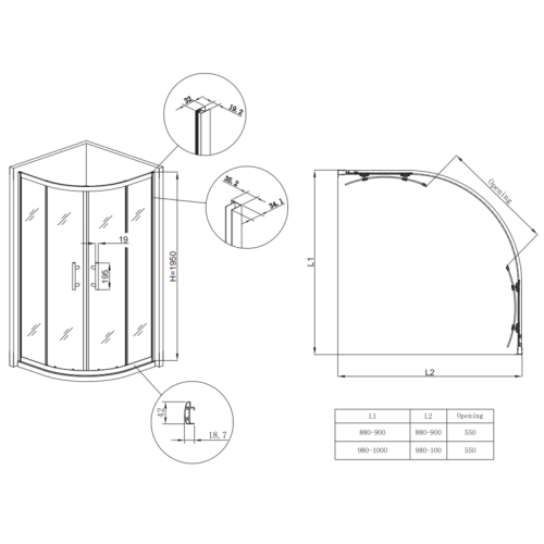 Душова кабіна без піддону Koer SR SC04-90x90x195-TR-01 прозоре скло Easy Clean 5мм, хром (KR5360)