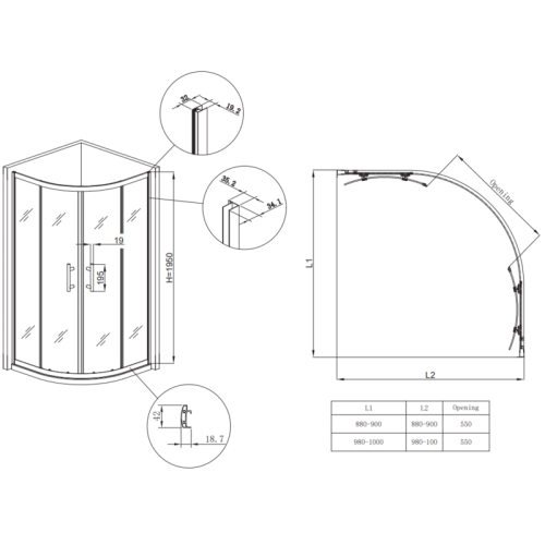Душова кабіна без піддону Koer SR SC04-90x90x195-TR-07 прозоре скло Easy Clean 5мм, графіт (KR5362)