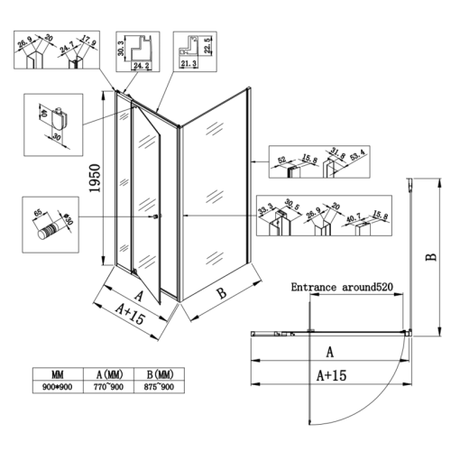 Душова кабіна без піддону Koer SR SC05-90x90x195-TR-01 прозоре скло Easy Clean 6мм, хром (KR5363)