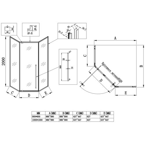 Душова кабіна без піддону Koer SR SC06-100x100x200-TR-01 прозоре скло Easy Clean 8мм, хром (KR5365)