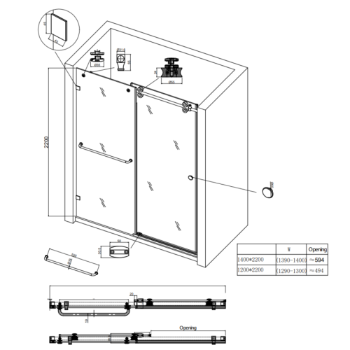 Двері в нішу Koer SR SD06-140x220-TR-07 прозоре скло Easy Clean 8мм, графіт (KR5369)