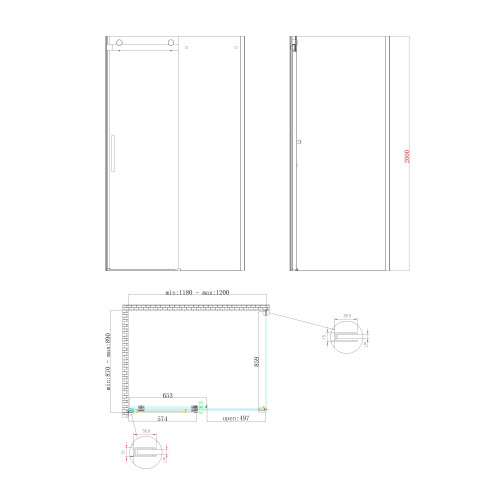 Бічна стінка для кабіни Koer SR SW01-90x200-TR-07 прозоре скло Easy Clean 8мм, графіт (KR5382)