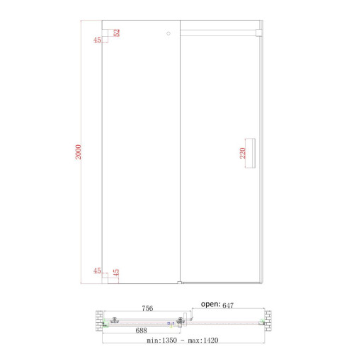 Двері в нішу Koer SR SD02-140x200-TR-01 прозоре скло Easy Clean 8мм, хром (KR5383)