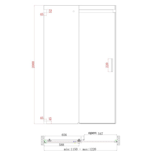 Двері в нішу Koer SR SD02-120x200-TR-01 прозоре скло Easy Clean 8мм, хром (KR5384)