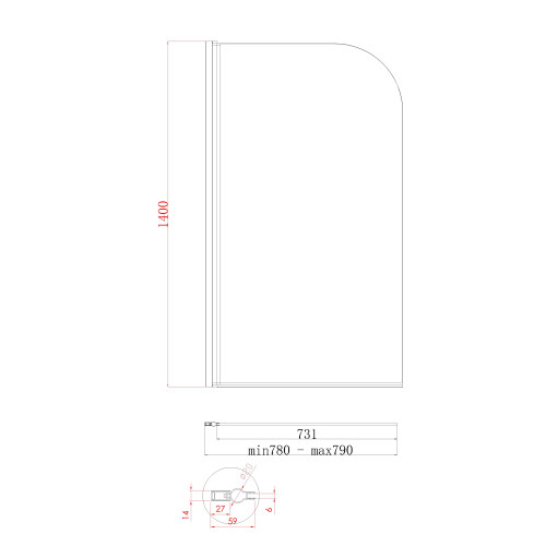 Шторки скляні на ванну Koer SR BS01-80x140-TR-01 прозоре скло 6мм, хром (KR5400)