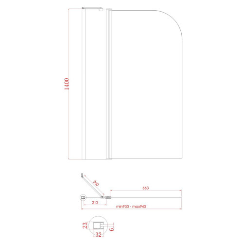 Шторки скляні на ванну Koer SR BS03-95x140-TR-01 прозоре скло 6мм, хром (KR5402)