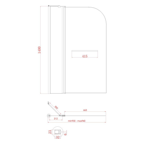 Шторки стеклянные на ванну Koer SR BS04-95x140-TR-01 прозрачное стекло 6мм, хром (KR5403)