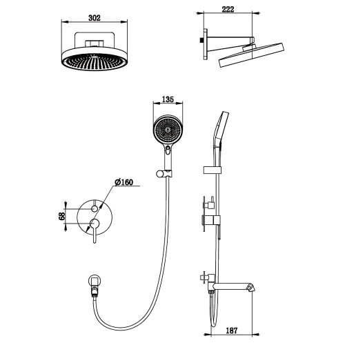 Душова система вбудована KOER KB-66029-05, 3 функції (Колір чорний) (KR5492)