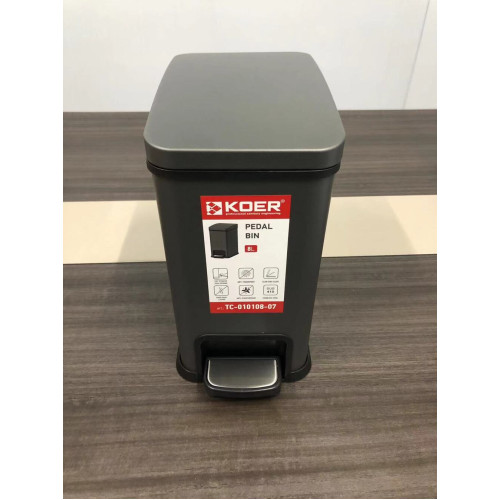Відро для сміття з плавним закриттям прямокутне Koer TC-010108-07 8 л колір графіт (KR5591)