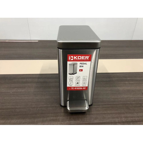 Відро для сміття з плавним закриттям прямокутне Koer TC-010206-02 6 л колір нержавіюча сталь (KR5594)