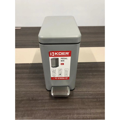 Відро для сміття з плавним закриттям прямокутне Koer TC-010206-07 6 л колір сірий (KR5596)