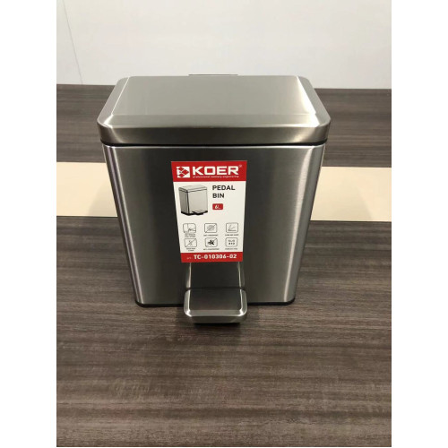 Відро для сміття з плавним закриттям прямокутне Koer TC-010306-02 6 л колір нержавіюча сталь (KR5600)