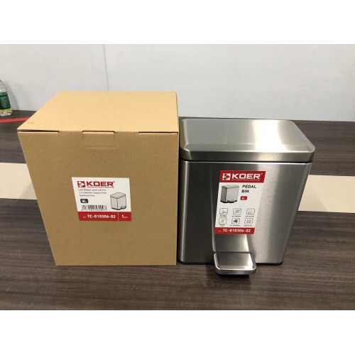 Відро для сміття з плавним закриттям прямокутне Koer TC-010306-02 6 л колір нержавіюча сталь (KR5600)
