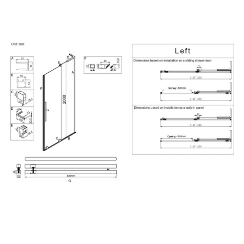 Двері в нішу Walk-In розсувні Koer SR SD07-120x200-L-TR-01 прозоре скло Easy Clean 8мм Хром (KR5686)