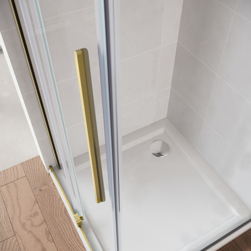 Двері в нішу Walk-In розсувні Koer SR SD07-120x200-L-TR-12 прозоре скло Easy Clean 8мм Матове золото (KR5687)