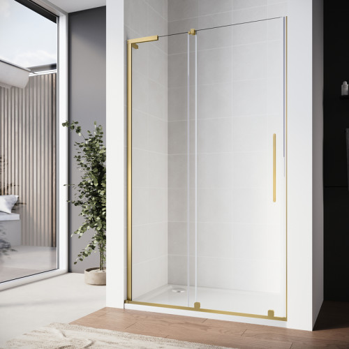 Двері в нішу Walk-In розсувні Koer SR SD07-120x200-R-TR-12 прозоре скло Easy Clean 8мм Матове золото (KR5774)