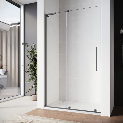 Двері в нішу Walk-In розсувні Koer SR SD07-120x200-R-TR-07 прозоре скло Easy Clean 8мм Графіт (KR5775)