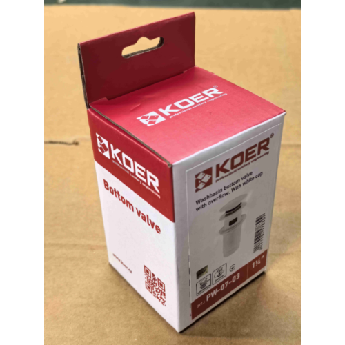 Донний клапан для раковини Koer PW-07-03 1 1/4'' з переливом автоматичний СLICK-СLACK (Колір білий) (KR5783)