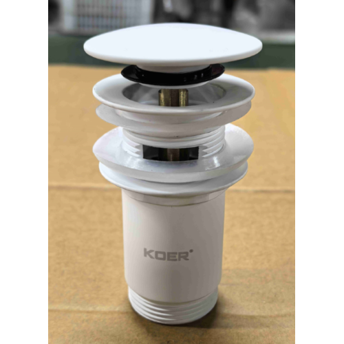 Донний клапан для раковини Koer PW-07-03 1 1/4'' з переливом автоматичний СLICK-СLACK (Колір білий) (KR5783)