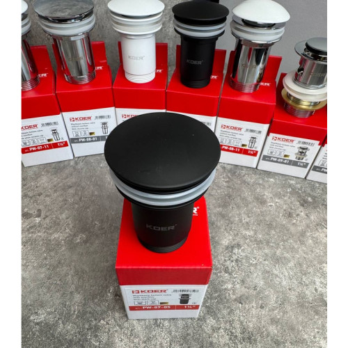 Донний клапан для раковини Koer PW-07-05 1 1/4'' з переливом автоматичний СLICK-СLACK (Колір чорний) (KR5785)