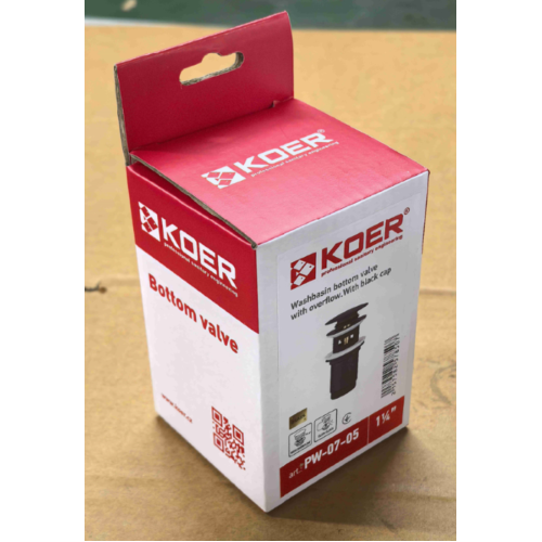 Донний клапан для раковини Koer PW-07-05 1 1/4'' з переливом автоматичний СLICK-СLACK (Колір чорний) (KR5785)