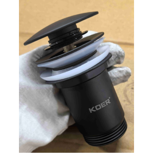 Донний клапан для раковини Koer PW-07-05 1 1/4'' з переливом автоматичний СLICK-СLACK (Колір чорний) (KR5785)