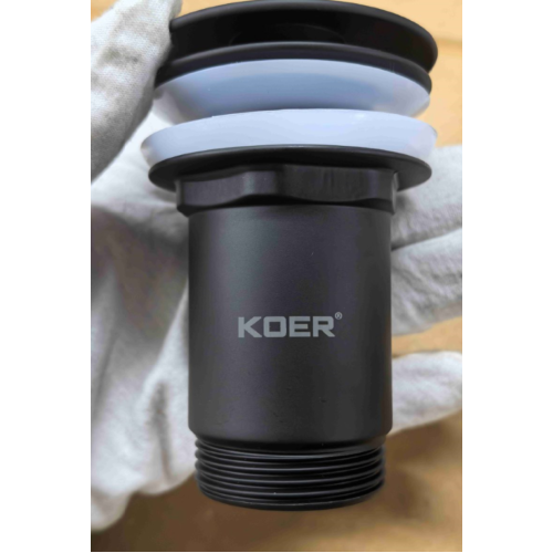 Донний клапан для раковини Koer PW-07-05 1 1/4'' з переливом автоматичний СLICK-СLACK (Колір чорний) (KR5785)