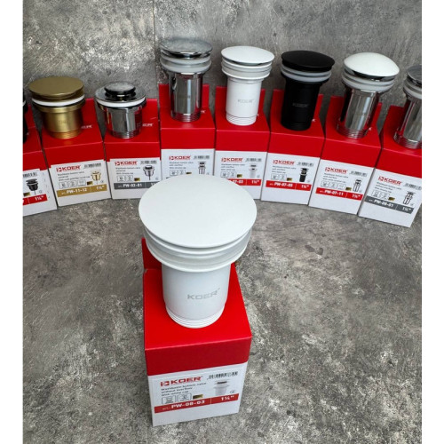 Донний клапан для раковини Koer PW-08-03 1 1/4'' без переливу автоматичний СLICK-СLACK (Колір білий) (KR5787)